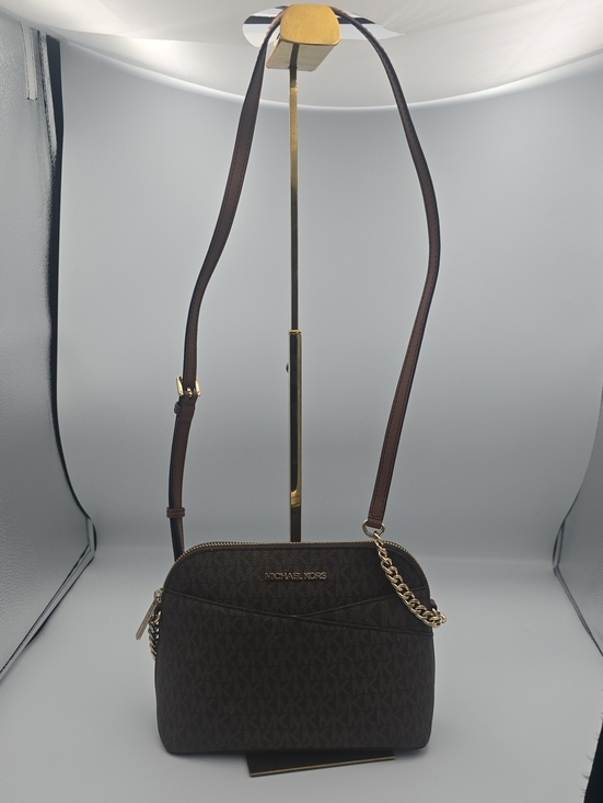 Michael Kors Handbags - Michael Kors Brown Signature MK Dome Small Crossbody W/ Gold Chain (EUC)✨️